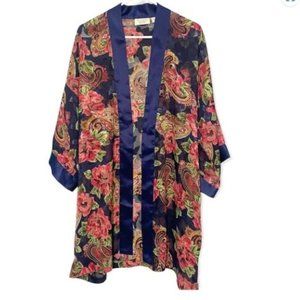 Victoria's Secret Gold Label Navy Floral Paisley Kimono Robe OSFM